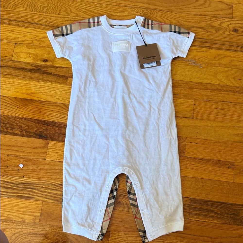 Burberry White Romper with Plaid Details